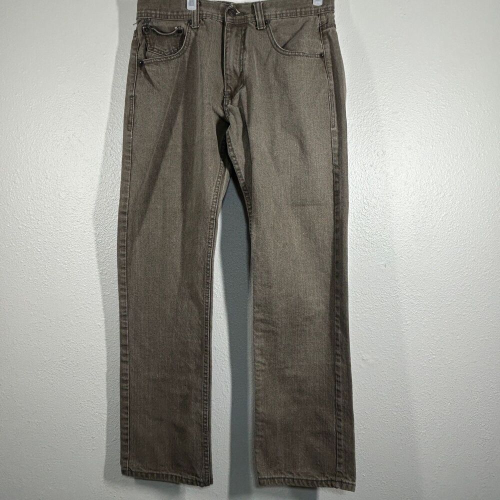Members Property Jeans Mens W34 L34 Slim Straight Washed Brown Five Pocket
